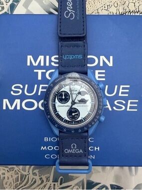 Swatch Blue Speedmaster-Inspired Chronograph Strap Watch
